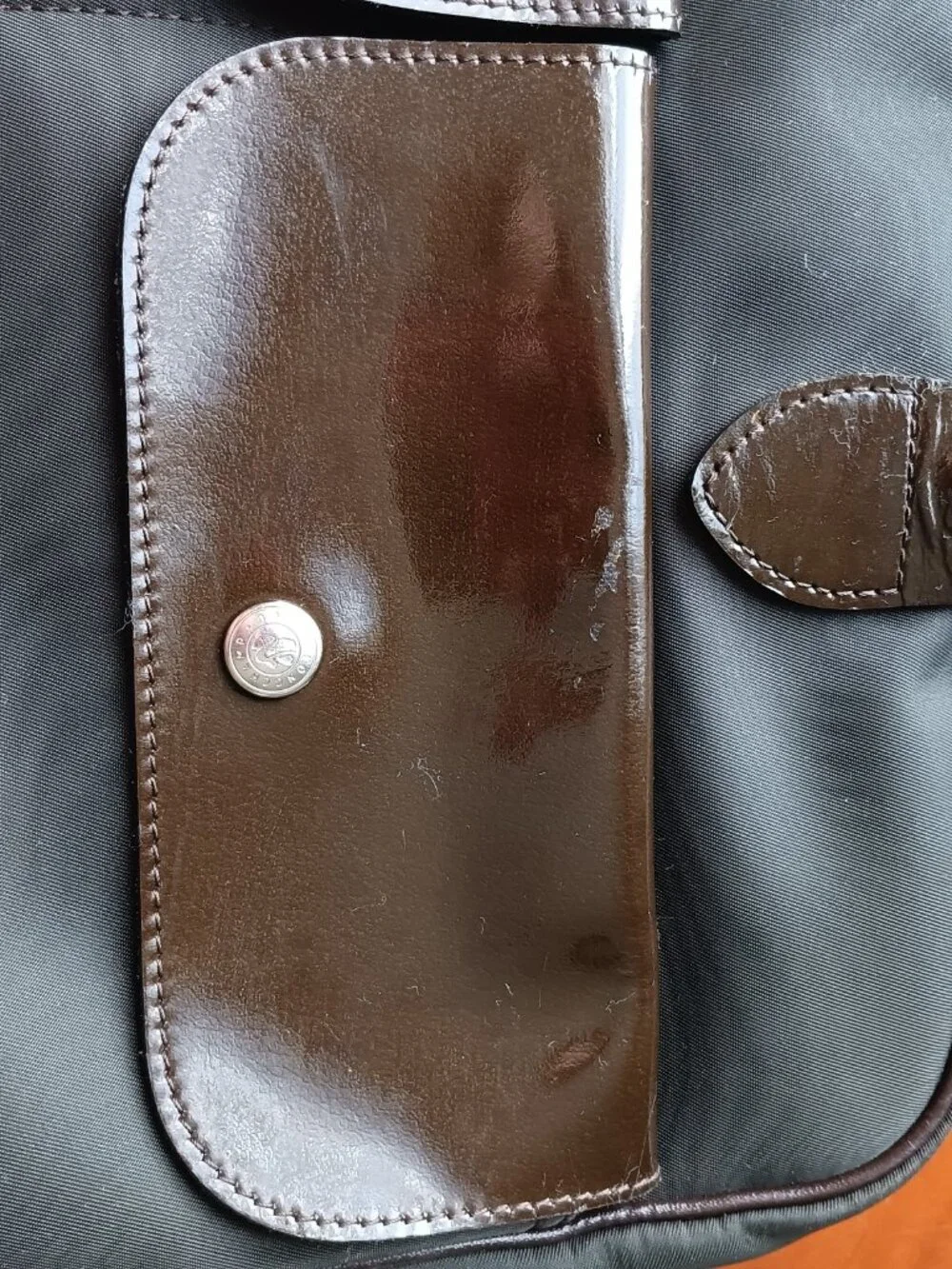 Longchamp Briefcase Brown Nylon Canvas & Patent Leather Pre-Loved MADE IN FRANCE